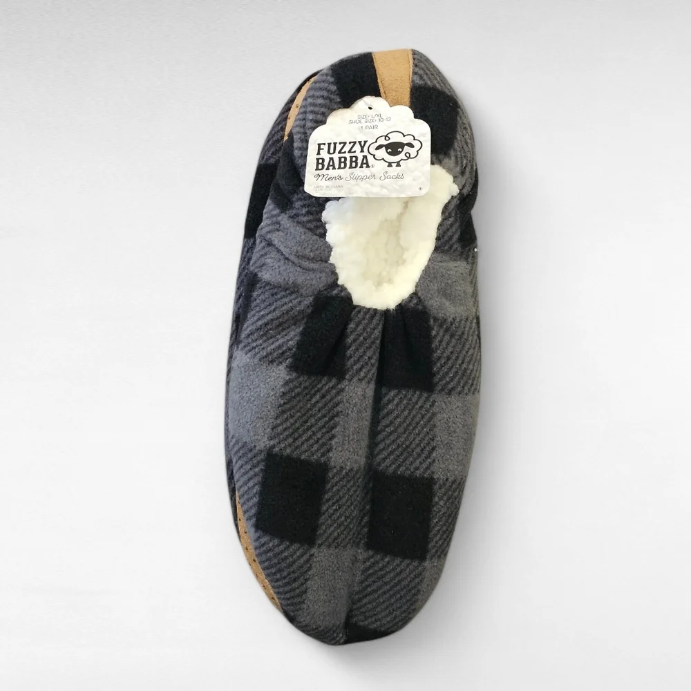 Fuzzy Babba Slipper Socks  Black Gray L/XL